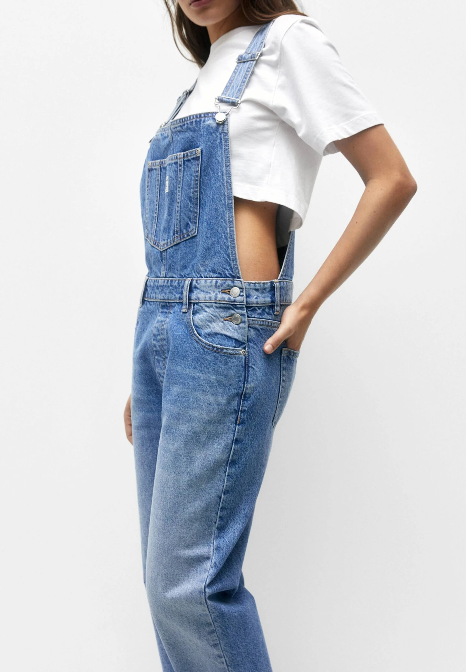 PULL & BEAR Basic- Tuinbroek - Blue Denim - Afbeelding 4