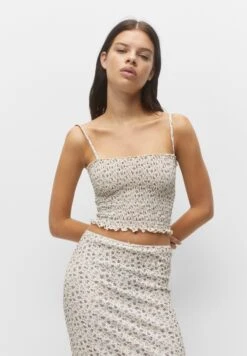 PULL & BEAR Smocked - Top - Beige