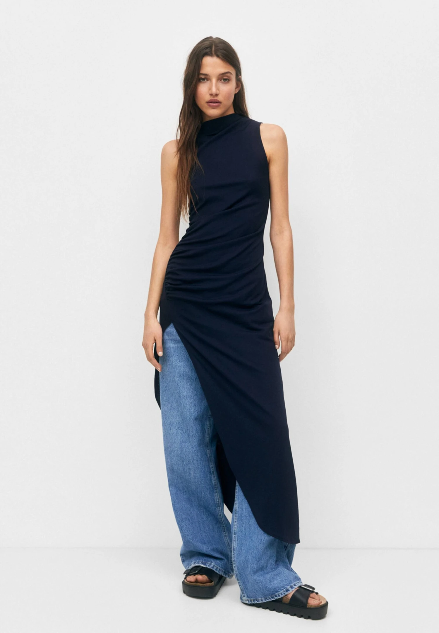 PULL & BEAR With Gathered Hem - Jurk - Dark Blue - Afbeelding 2