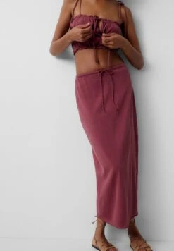 PULL & BEAR Bambula Rustic- Maxirok - Dark Red