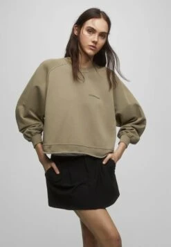 PULL & BEAR Embroidered- Sweater - Khaki