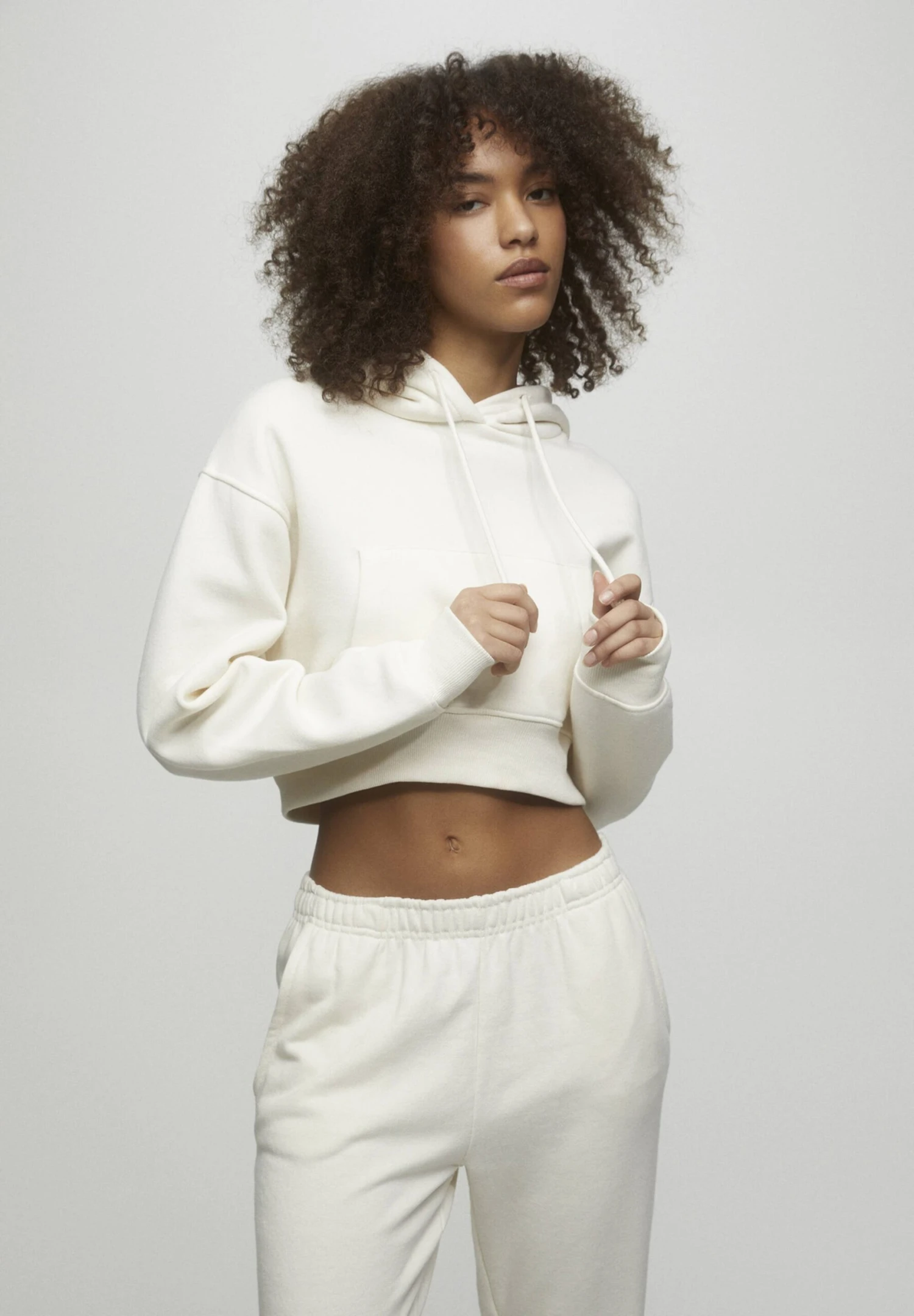 PULL & BEAR Cropped - Hoodie - Taupe