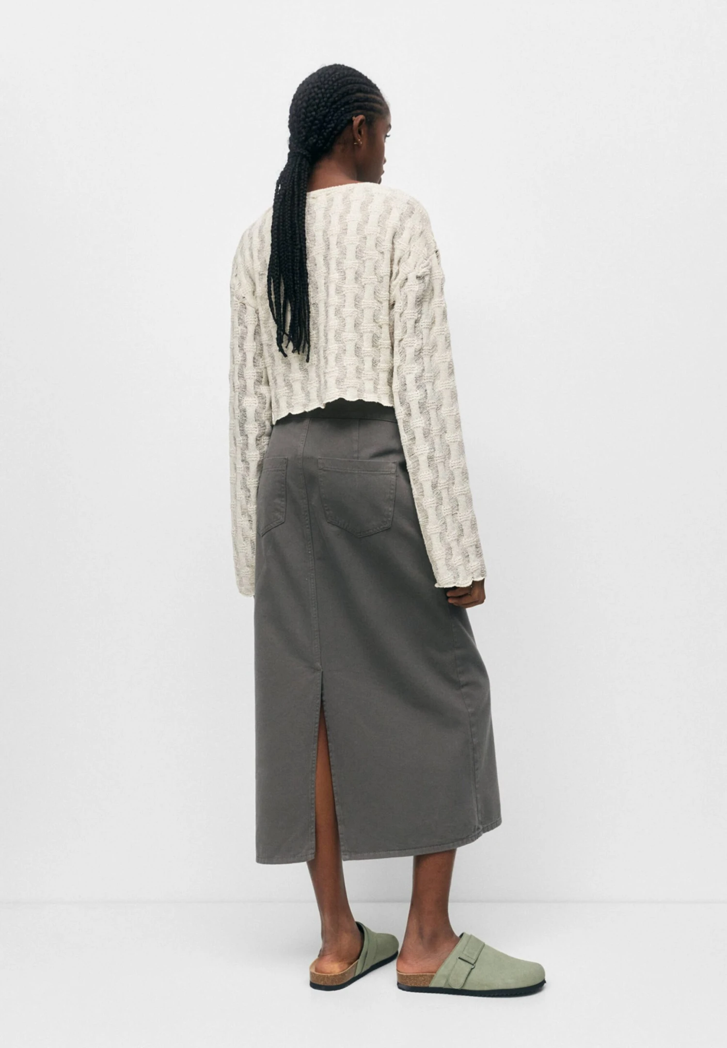 PULL & BEAR Cropped Open - Trui - Stone - Afbeelding 3