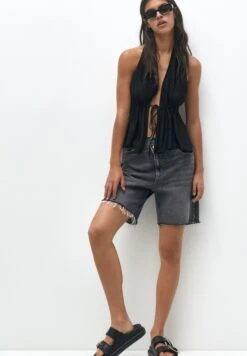 PULL & BEAR Open Back - Top - Metallic Black