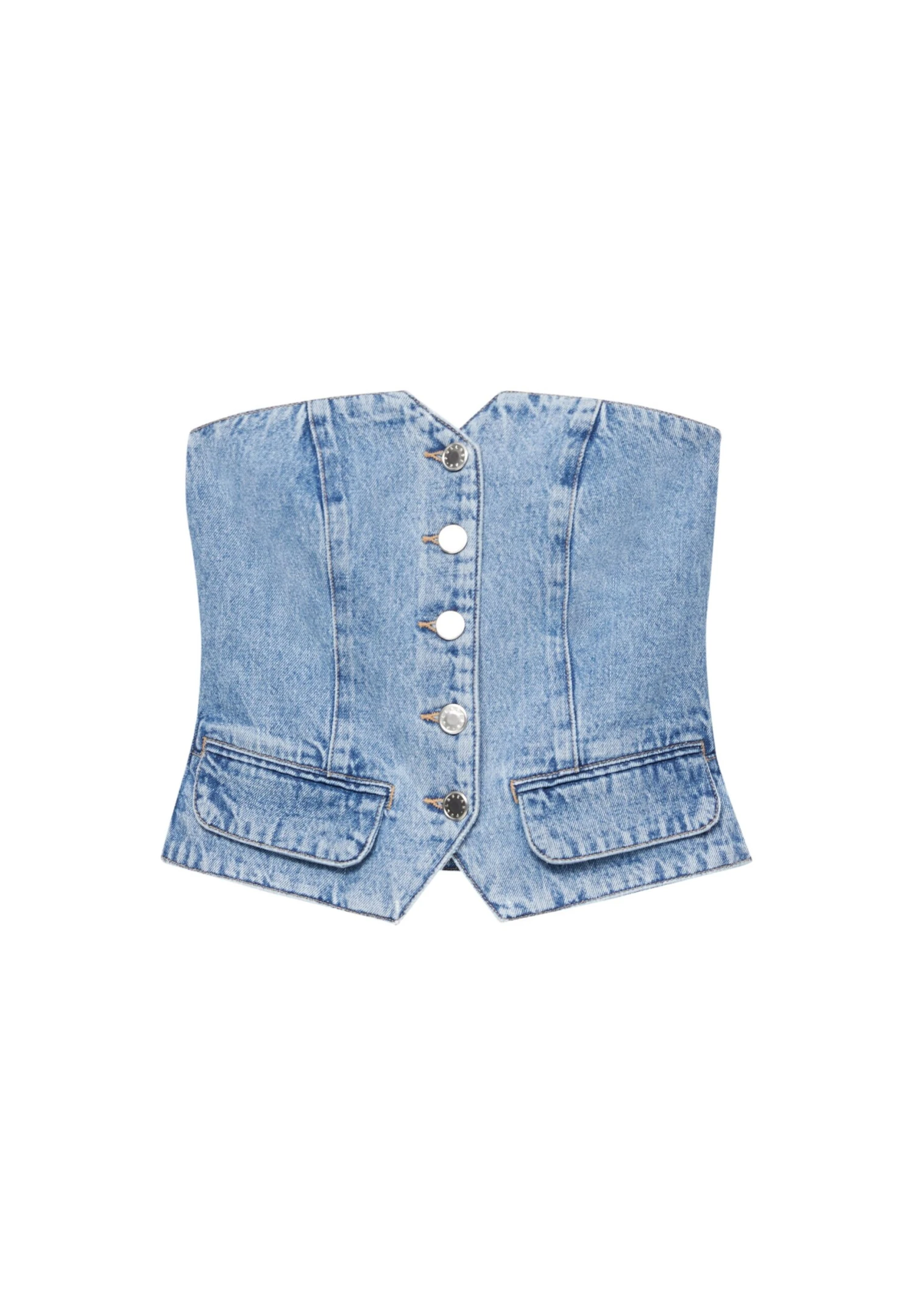 PULL & BEAR Buttoned Corset - Top - Blue Denim - Afbeelding 5