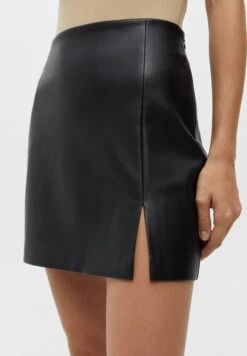 PULL & BEAR Faux Leather Wrap Skirt - A-Lijn Rok - Mottled Black