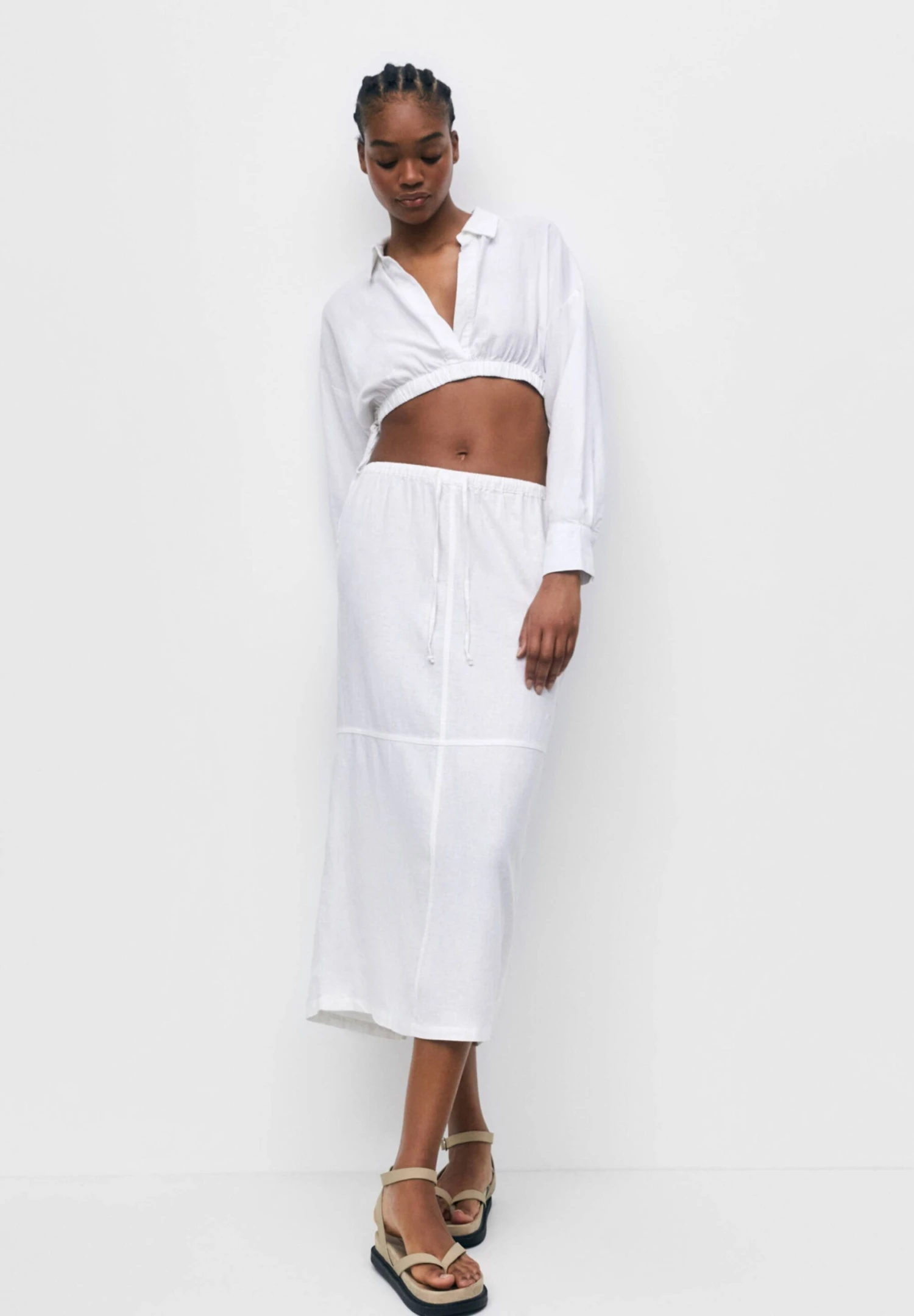 PULL & BEAR With Elastic Waist - A-Lijn Rok - White - Afbeelding 2