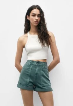PULL & BEAR Paperbag - Jeansshort - Dark Green