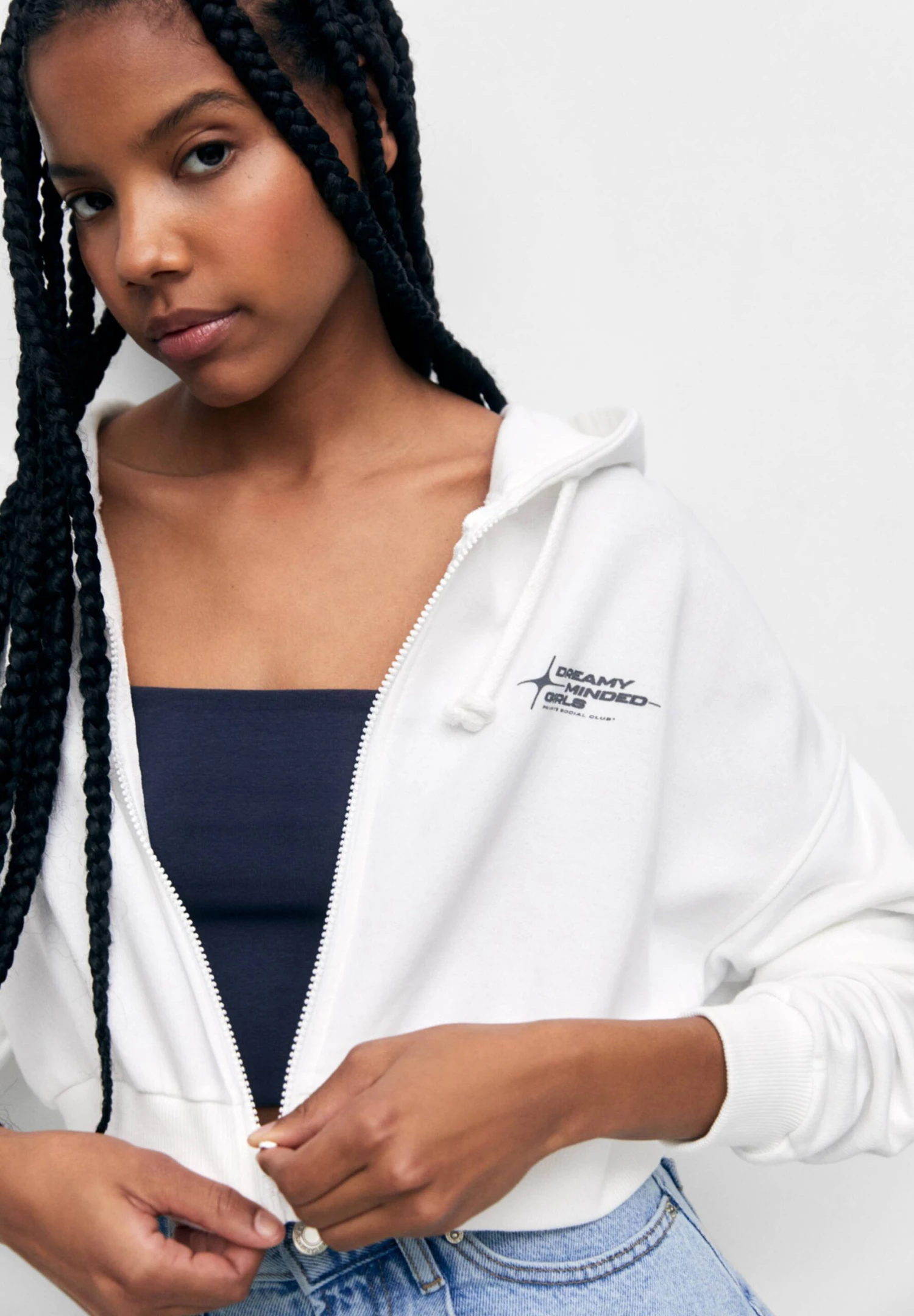 PULL & BEAR Cropped - Sweater Met Rits - White - Afbeelding 4