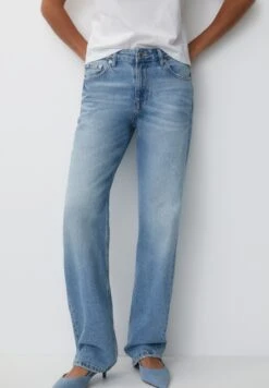 PULL & BEAR Mid Waist- Straight Leg Jeans - Light Blue Denim