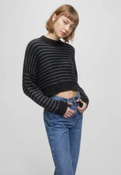 PULL & BEAR Striped Mock Turtleneck- Trui - Mottled Black