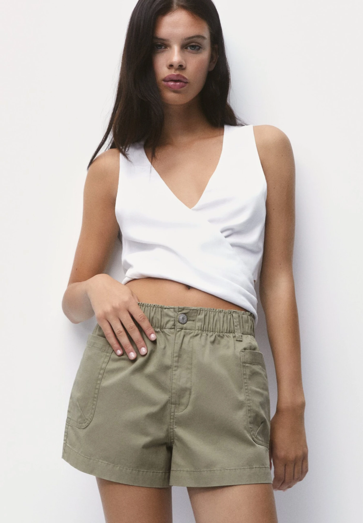 PULL & BEAR Paperbag - Bermuda - Shorts - Khaki - Afbeelding 5
