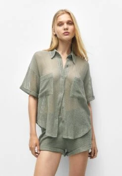 PULL & BEAR Short Sleeve - Overhemdblouse - Khaki