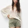 PULL & BEAR Low Waist- Jeansshort - Khaki