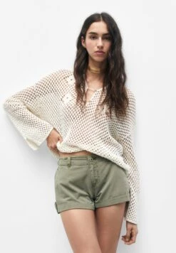 PULL & BEAR Low Waist- Jeansshort - Khaki
