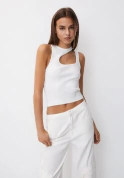 PULL & BEAR With Cut-Out Neckline - Top - White