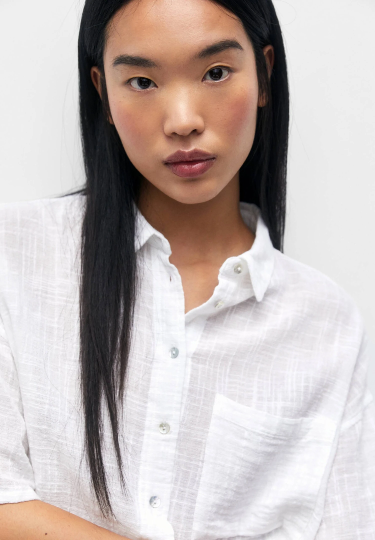 PULL & BEAR Cropped Short Sleeve - Overhemdblouse - White - Afbeelding 4