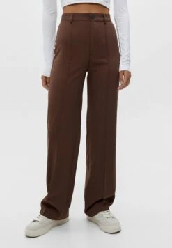 PULL & BEAR With Seam Detail - Broek - Mottled Dark Brown