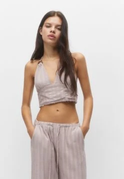 PULL & BEAR Rustic With Frayed Hem - Halter - Top - Light Brown