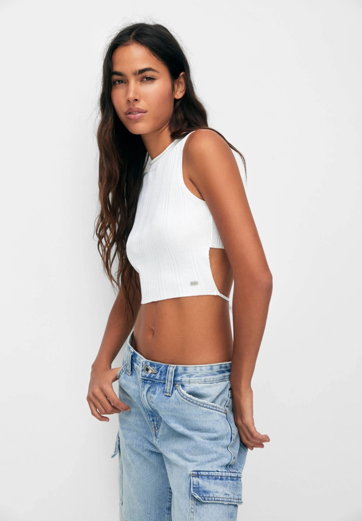 PULL & BEAR With Back Belt Detail Tank - Top - White