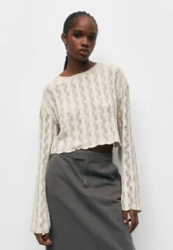 PULL & BEAR Cropped Open - Trui - Stone