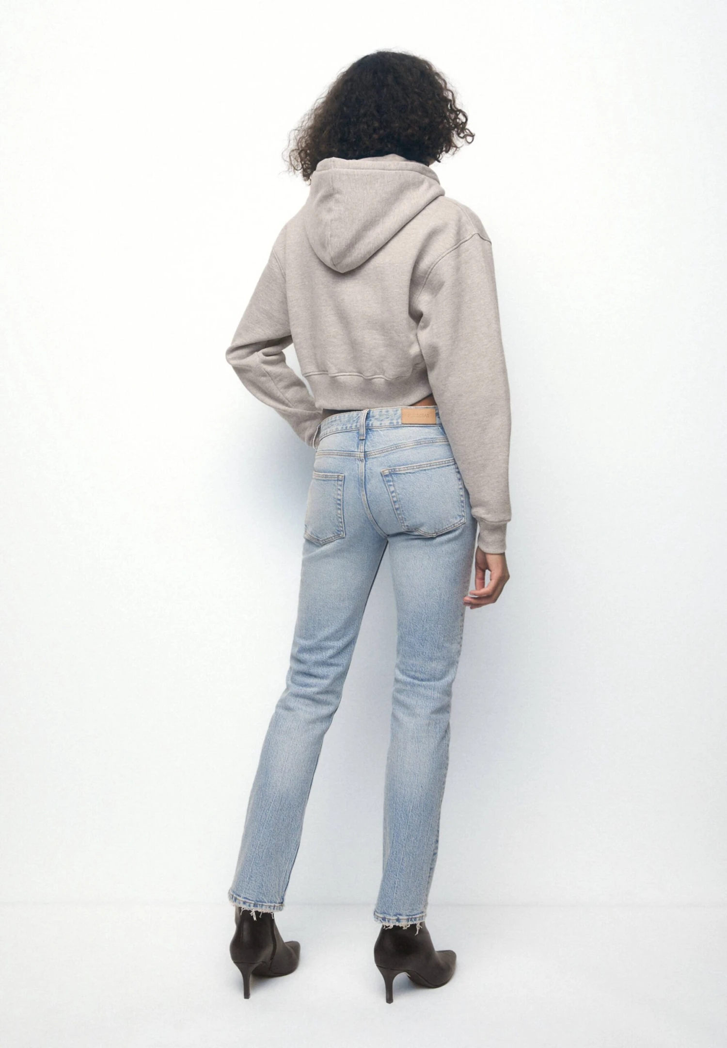 PULL & BEAR Cropped - Hoodie - Mottled Grey - Afbeelding 3