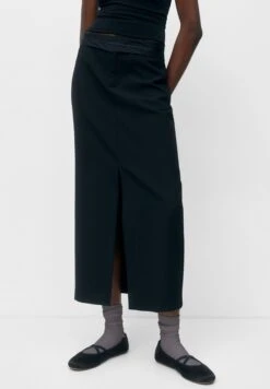 PULL & BEAR Midi Turnover Waistband - Kokerrok - Mottled Black