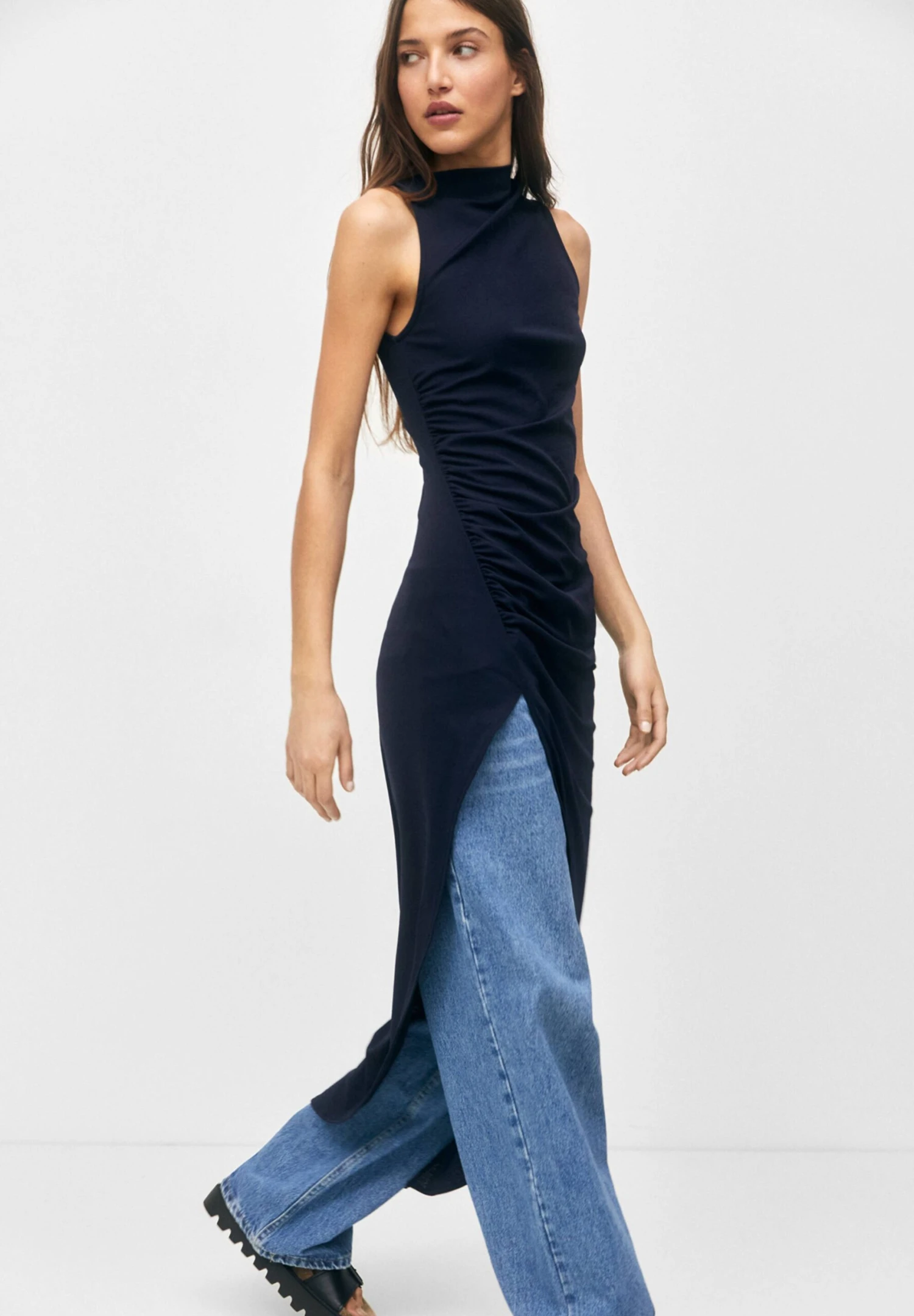 PULL & BEAR With Gathered Hem - Jurk - Dark Blue - Afbeelding 5