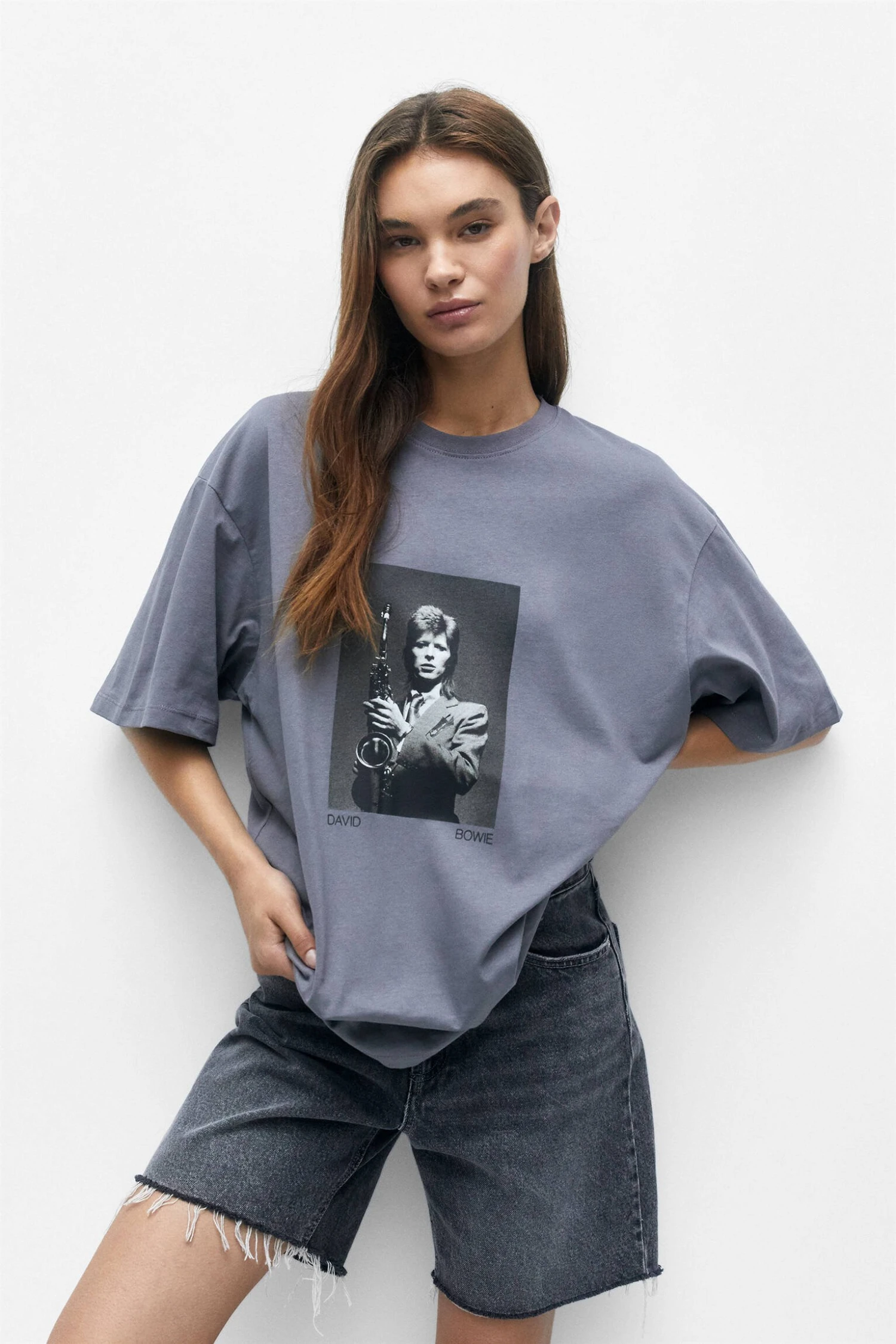 PULL & BEAR David Bowie Photo Print - T-Shirt Print - Grey - Afbeelding 6