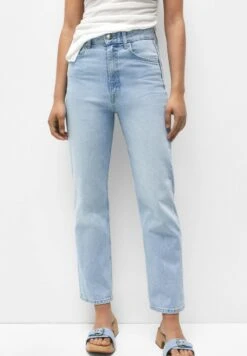 PULL & BEAR High Waist - Straight Leg Jeans - Light-Blue Denim
