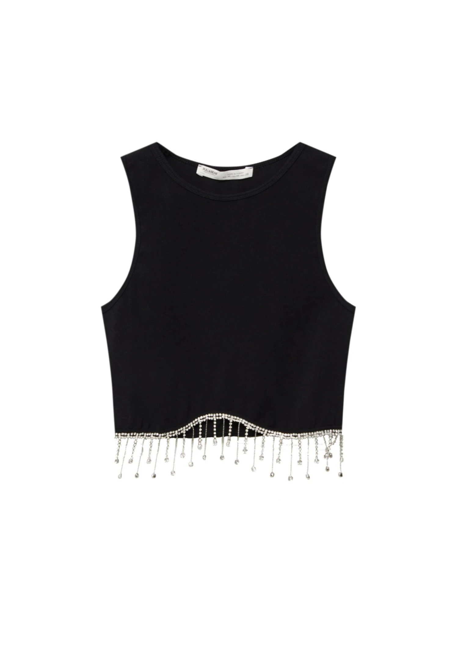 PULL & BEAR Crop Top With Rhinestone-Embellished Hem - Top - Black - Afbeelding 5