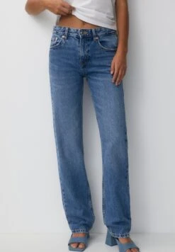 PULL & BEAR Mid Waist- Straight Leg Jeans - Blue Denim