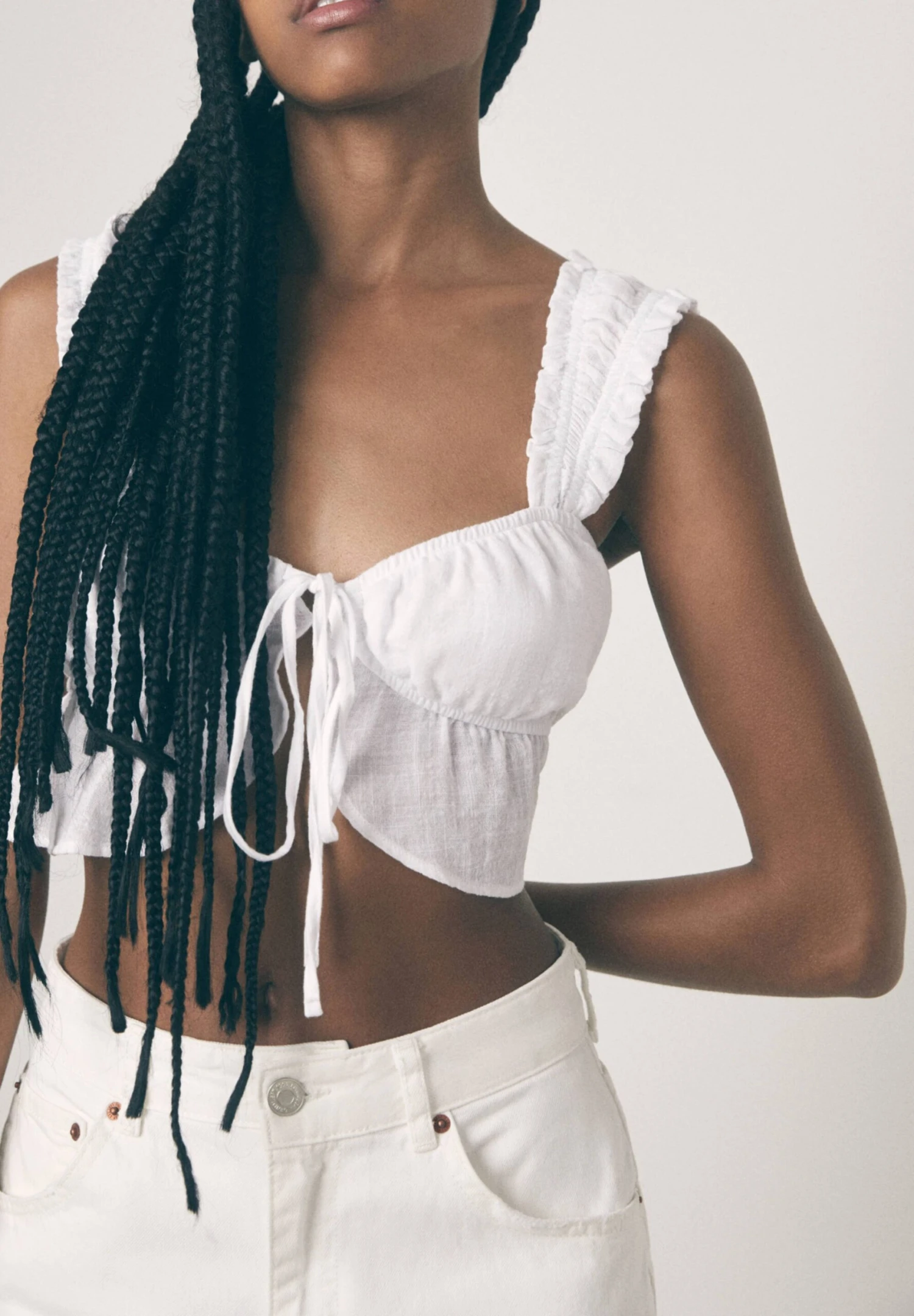 PULL & BEAR Crop With Bow Detail - Top - White - Afbeelding 5
