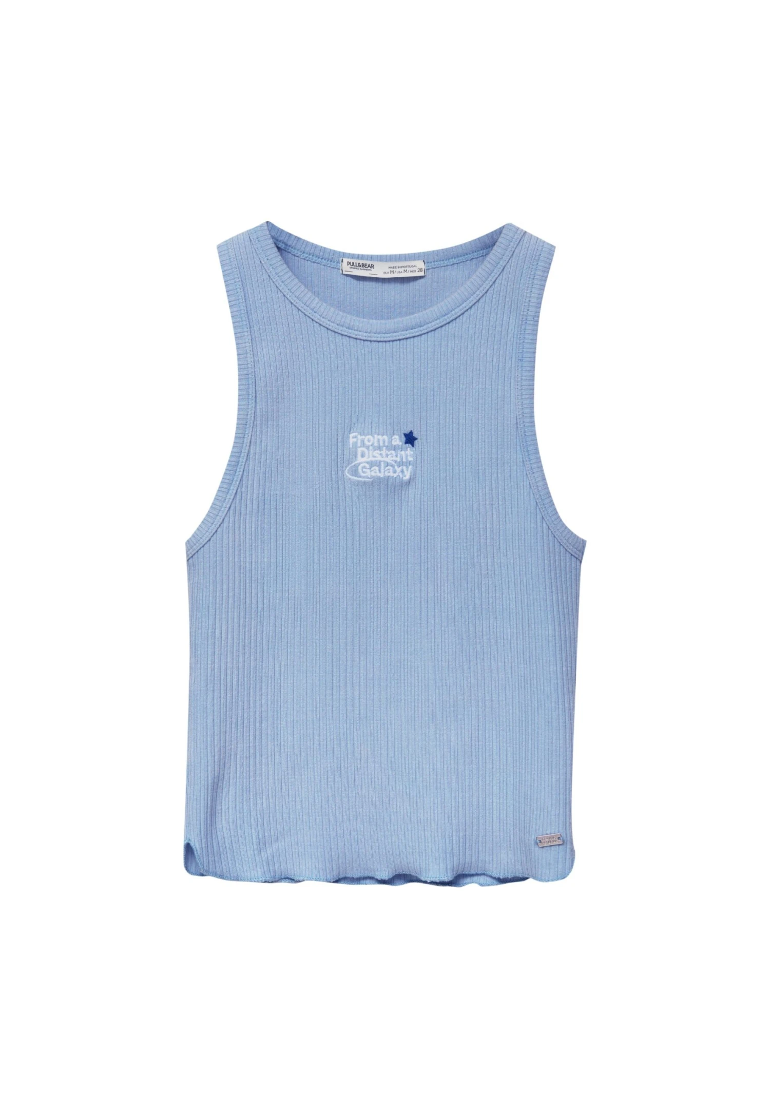 PULL & BEAR Ribbed Tank With Embroidered Slogan - Top - Blue - Afbeelding 4
