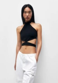 PULL & BEAR Cut-Out Halter Neck - Top - Black