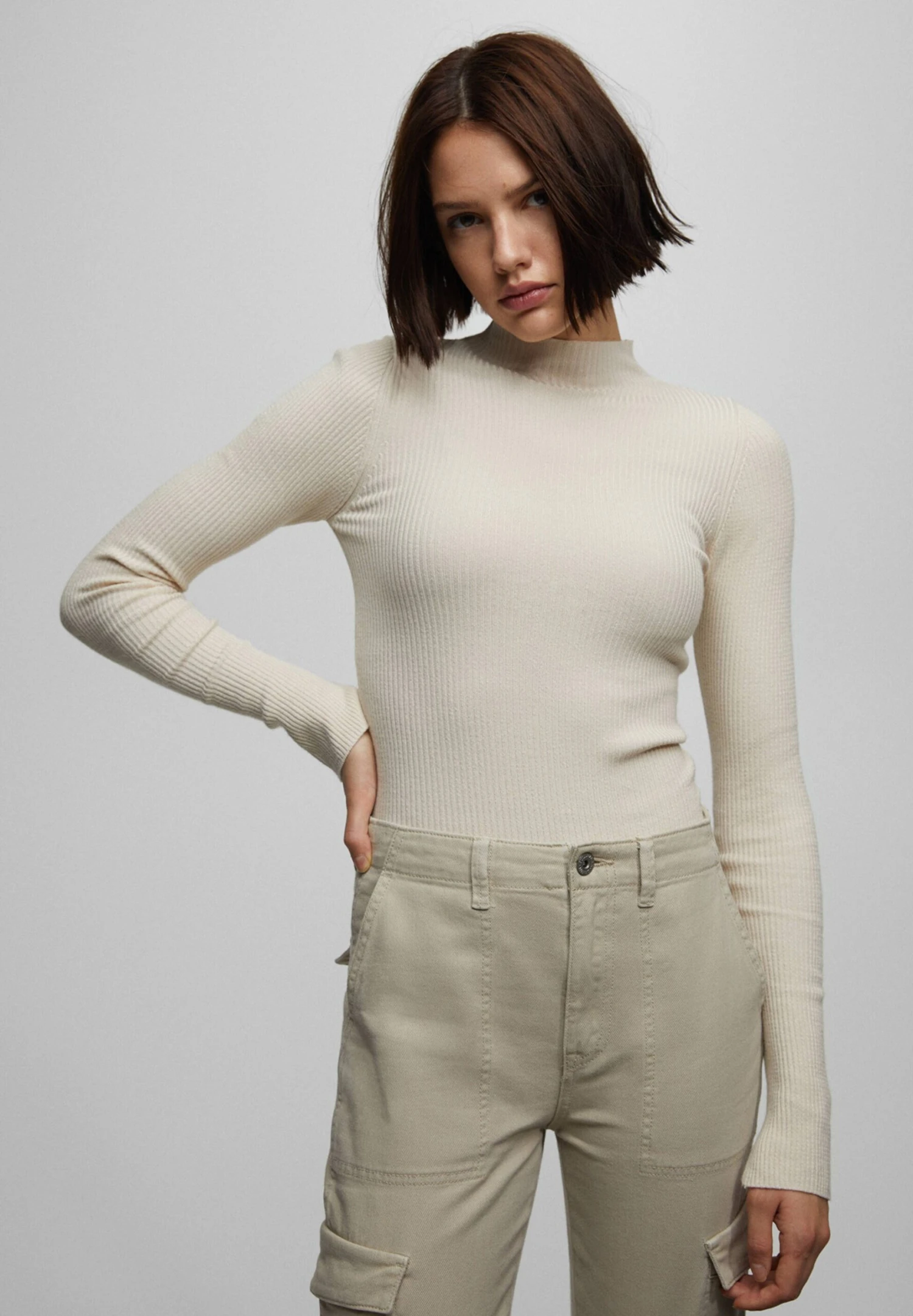 PULL & BEAR Basic Mock NeckWith Slits - Longsleeve - Offwhite