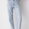 PULL & BEAR Mid-Waist Barrel- Straight Leg Jeans - Light Blue Denim