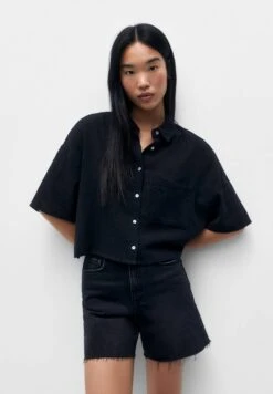 PULL & BEAR Cropped Short Sleeve - Overhemdblouse - Black