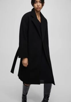 PULL & BEAR Belted Long- Mantel - Mottled Black