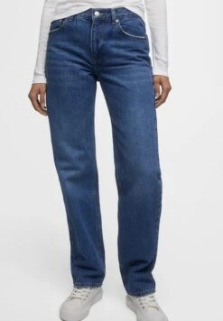 PULL & BEAR High Waist - Straight Leg Jeans - Dark Blue