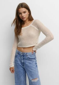 PULL & BEAR Short Open-Knit - Trui - Beige