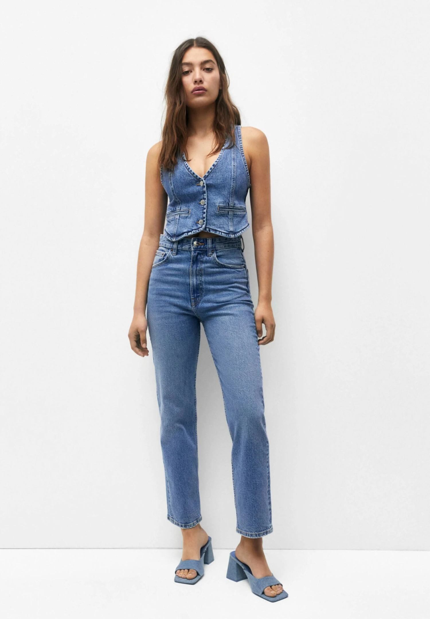 PULL & BEAR High Waist - Straight Leg Jeans - Blue Denim - Afbeelding 2