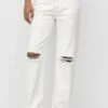 PULL & BEAR High Waist- Straight Leg Jeans - White