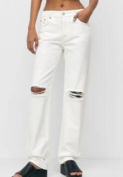 PULL & BEAR High Waist- Straight Leg Jeans - White
