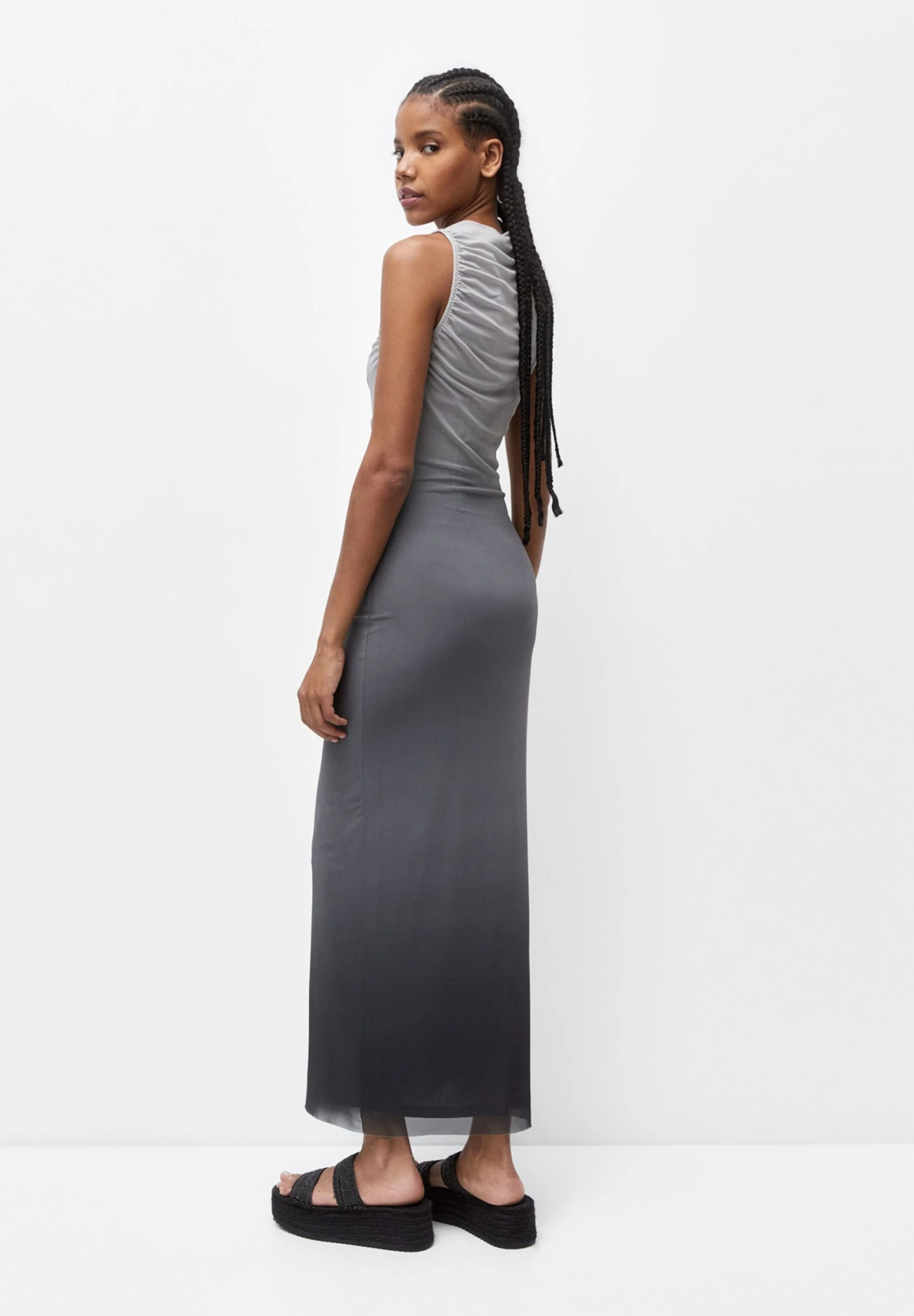 PULL & BEAR Gathered Tie-Dye With Asymmetric Hem - Maxi-Jurk - Grey - Afbeelding 3