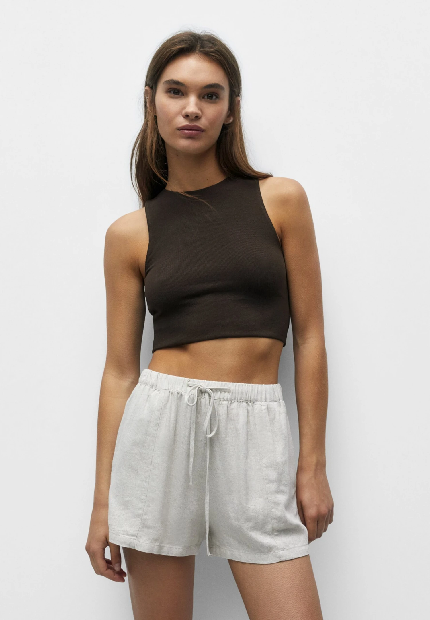 PULL & BEAR Flowing Rustic With Elasticated Waistband - Shorts - Sand