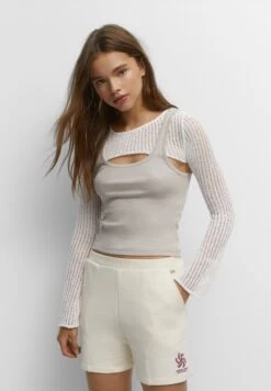 PULL & BEAR Embroidered Jogger - Bermuda - Trainingsbroek - Beige