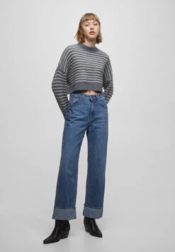 PULL & BEAR Striped Mock Turtleneck- Trui - Blue Grey