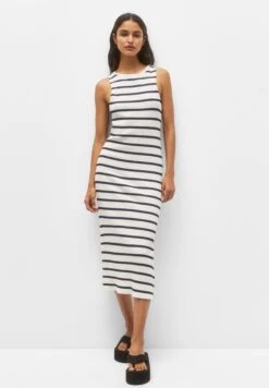 PULL & BEAR Striped Midi- Gebreide Jurk - White