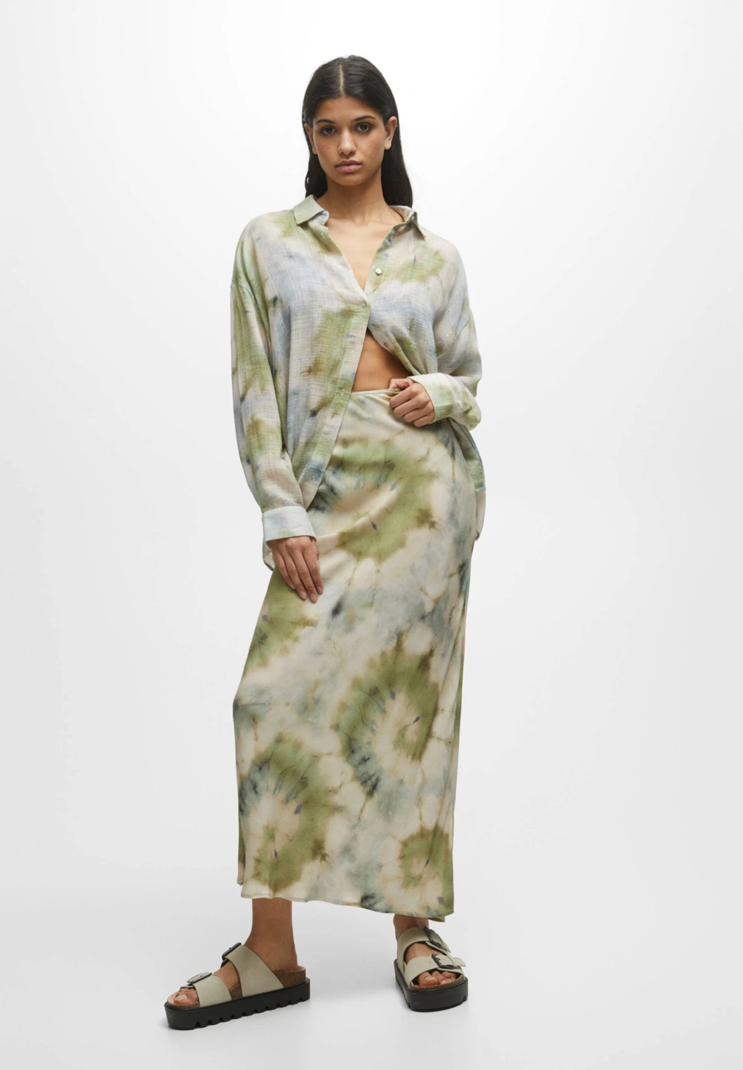 PULL & BEAR Basic Print Long - Maxirok - Green - Afbeelding 2